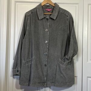 Woman Within Jacket, soft gray corduroy, pockets, pleated back, long sleeve, 1X